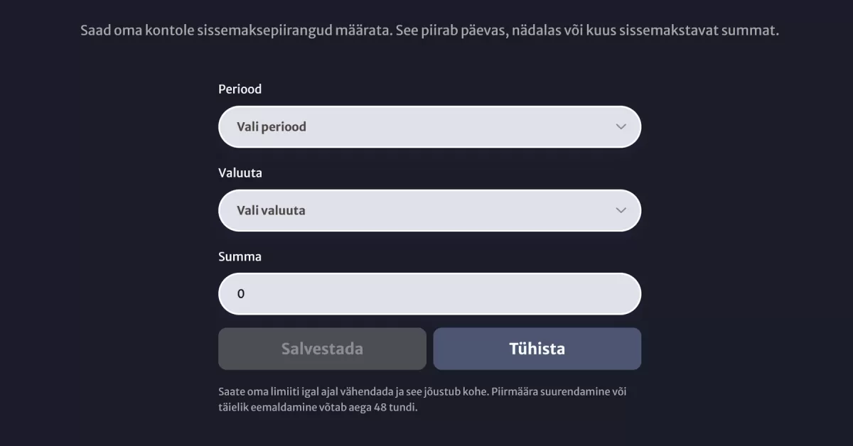 Hellwinz sissemakse limiidi seadistamine