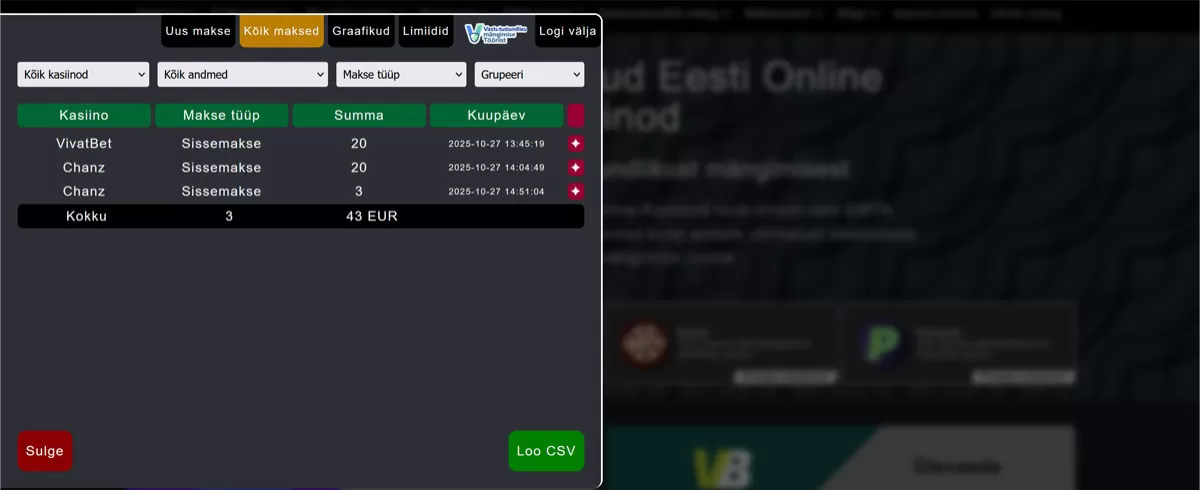 tooriista maksete ulevaade tööriista maksete ülevaade