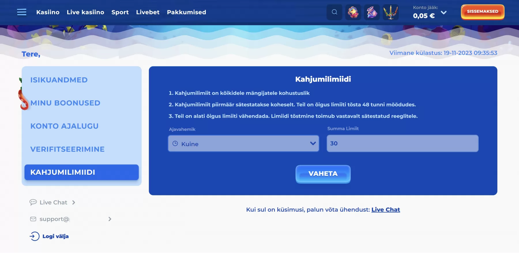 Kaotuse limiidi seadistamine Cadoolas