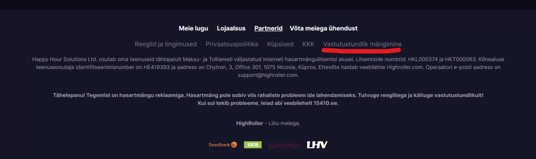 Vastutustundliku mängimise viide