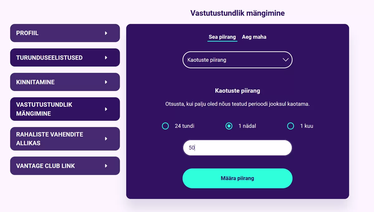 Slotboxi vastutustundliku mängimise seaded