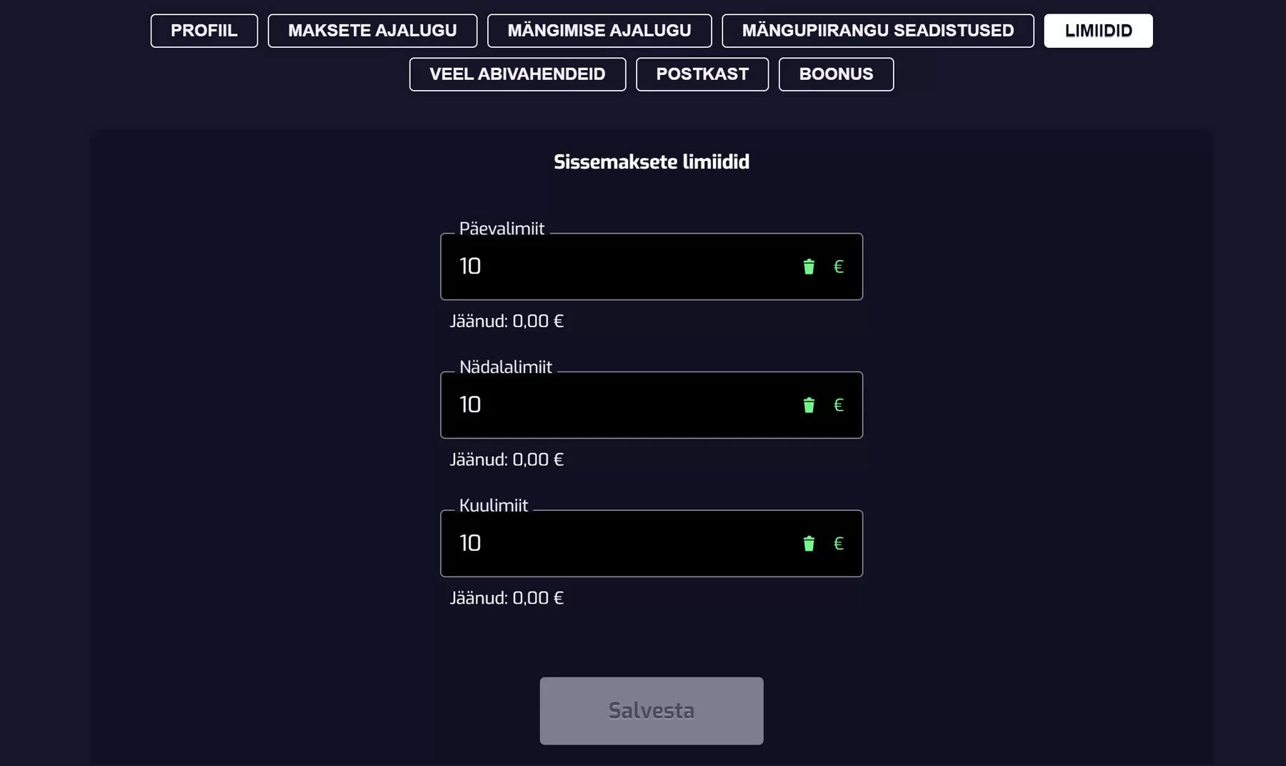 x3000 sissemakse limiidoi seadistamine